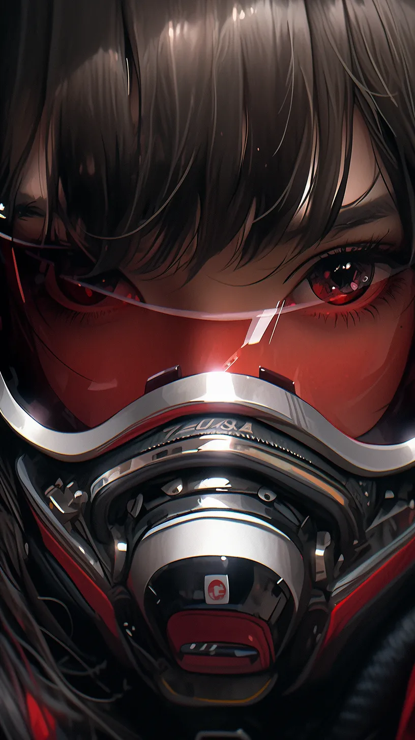 Midjourney generation: Close-up of a cyberpunk-style girl wearing a red breathing mask