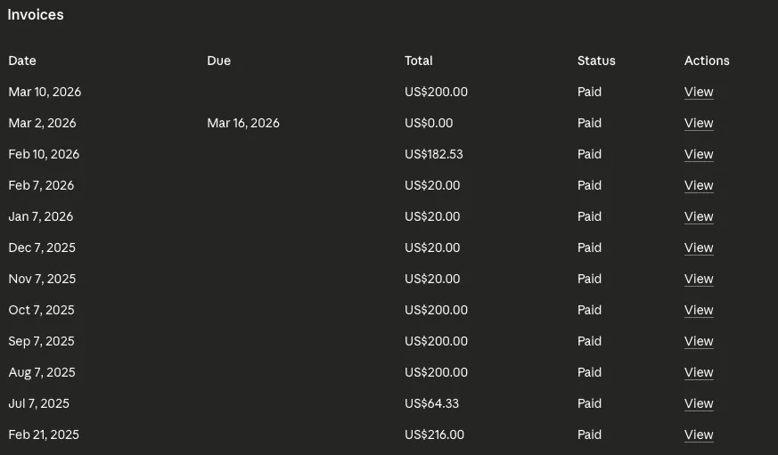 Screenshot of Claude's Subscription Invoice