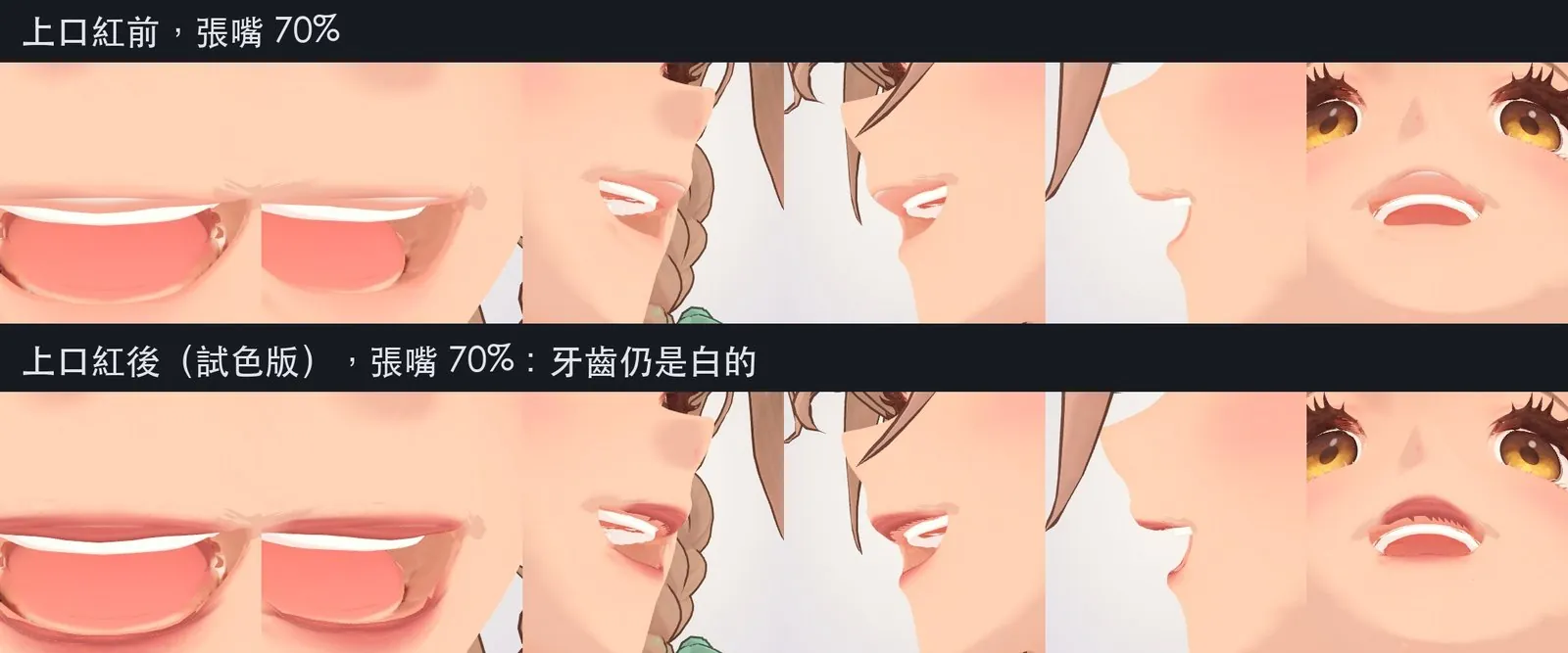 口紅只蓋閉嘴時的白邊，張嘴時牙齒照樣是白的