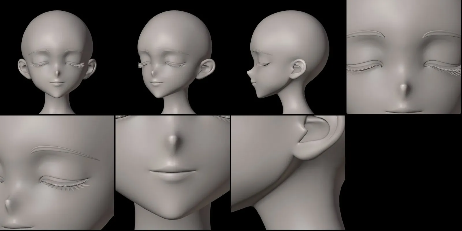 The separately generated closed-eye, closed-mouth reference head (100 credits), used for eyelid and lip depth