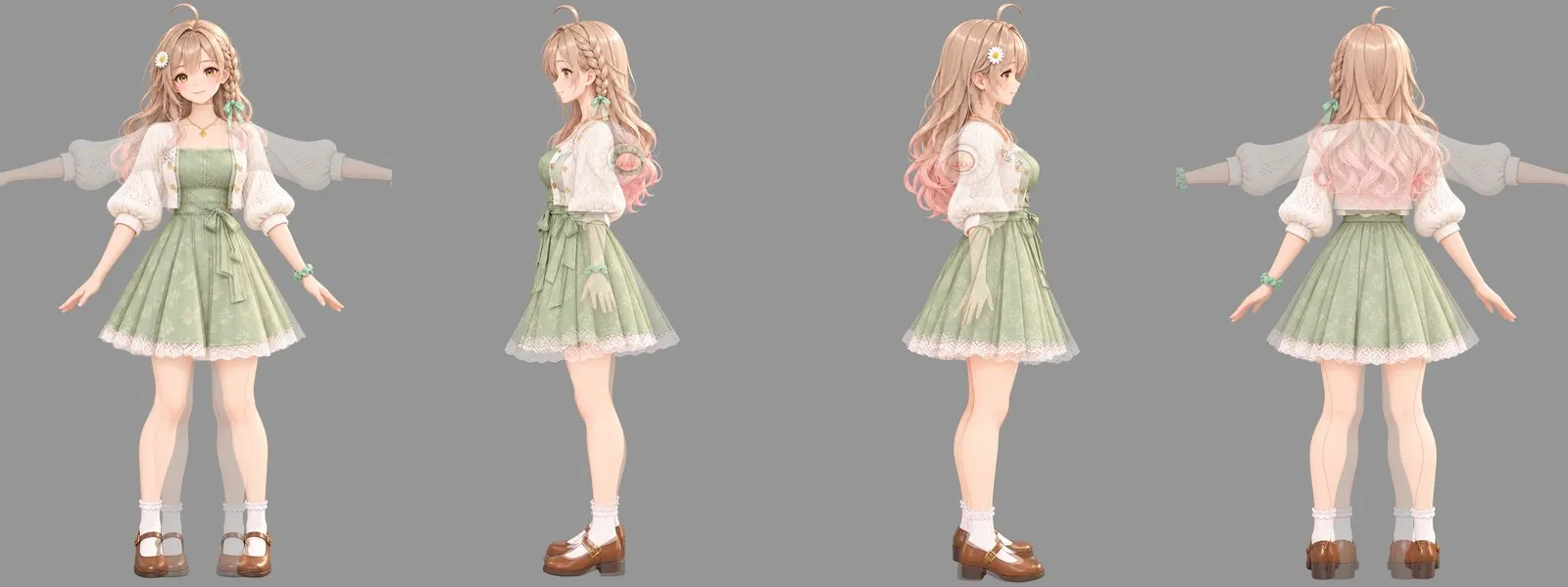 The four body views overlaid transparently on the design sheet
