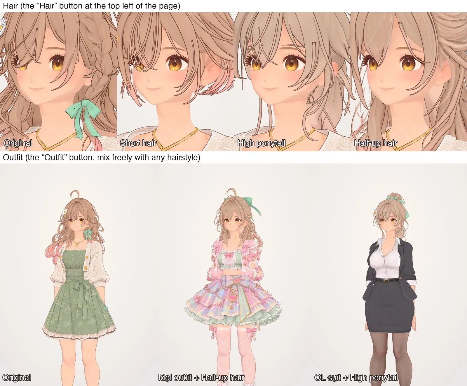 Current hairstyles and outfits can be mixed freely