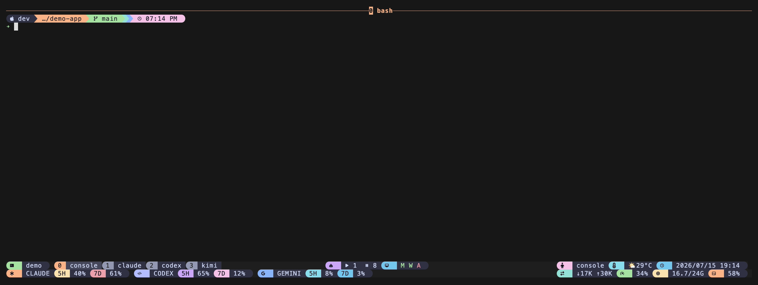 After restarting tmux, the AI conversation in each pane resumes from where it left off